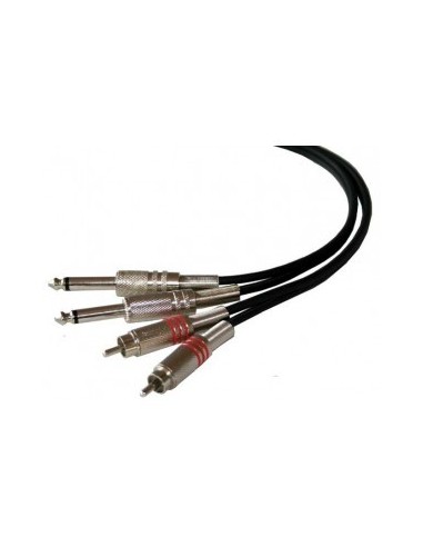 CM1.5RJ2 – Cable 2 RCA mâles métal avec ressort de protection vers 2 JACK 6.35mm mâles mono