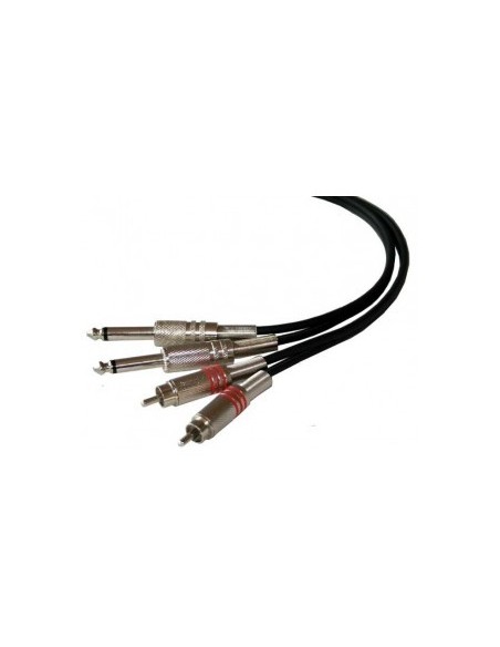 CM1.5RJ2 – Cable 2 RCA mâles métal avec ressort de protection vers 2 JACK 6.35mm mâles mono