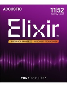 ELIXIR 16027 – Jeu de cordes folk Nanoweb Phosphor Bronze Custom Light 11-52 2