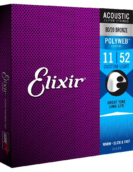 ELIXIR CEL 11025 JEUX – Custom Light polyweb 11-15-22-32-42-52 - Cordes pour guitare acoustique