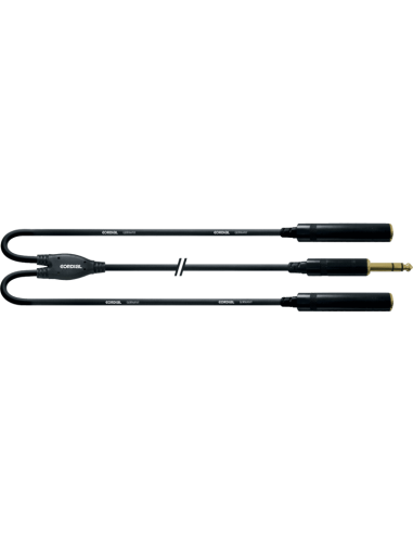 Cordial CFY 0.3 VKK – Adaptateur en Y jack 6,35 mm stéréo mâle vers 2 jacks stéréo femelles, 0,3 m