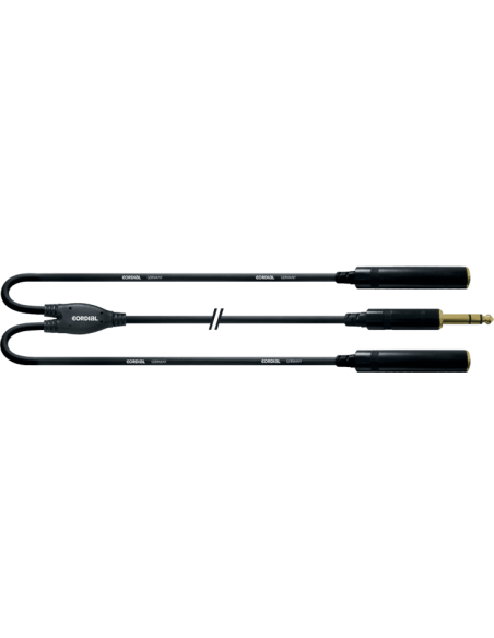 Cordial CFY 0.3 VKK – Adaptateur en Y jack 6,35 mm stéréo mâle vers 2 jacks stéréo femelles, 0,3 m