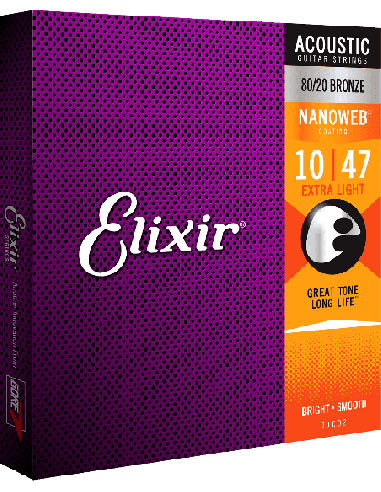 ELIXIR CEL 11002 JEUX EXTRA LIGHT NANOWEB 10-14-23-30-39-47 – Cordes pour guitare acoustique