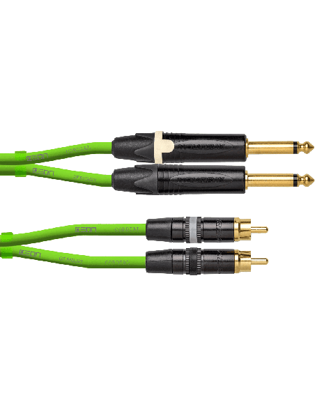 Cordial DJ-JKRCA 0.6 G – Câble DJ 2 jacks 6,35 mm mono vers 2 RCA mâles vert, 0,6 m