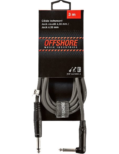 Offshore IJACKDC-3 - Câble jack 635 mm mono coudé vers droit 3 m