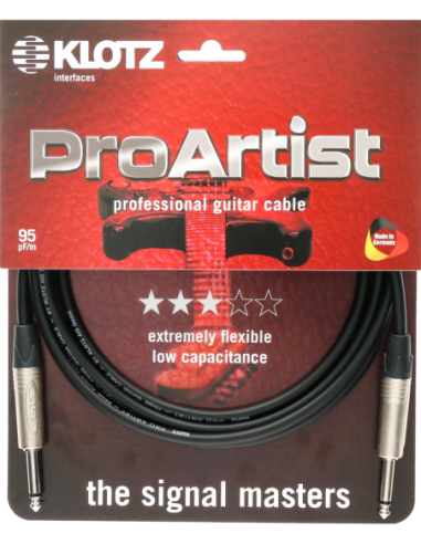 Klotz PROK030PP - Câble instrument jack droit vers droit plaqué or 3 m