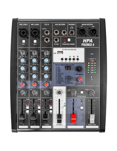 HPA Promix 4 – Vue du dessus des entrées et commandes