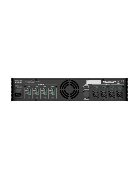 Audac PMQ480 – Vue arrière des entrées et sorties