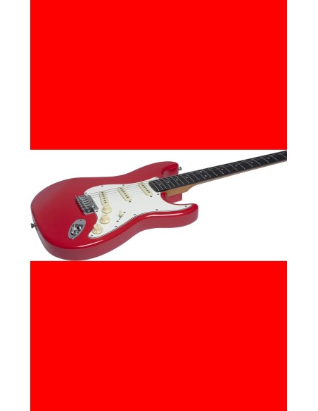 EKO ST300 FIESTA RED – Guitare électrique type Strat – vue de profil