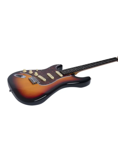 EKO ST300 SUNBURST LH – Guitare électrique gaucher type Strat – vue de profil