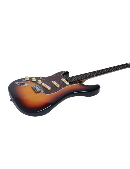 EKO ST300 SUNBURST LH – Guitare électrique gaucher type Strat – vue de profil