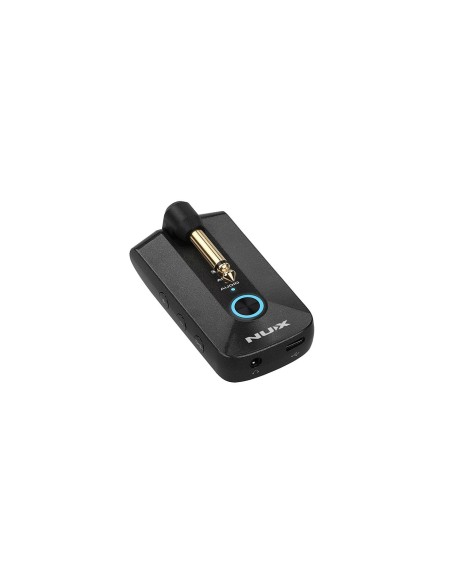 NUX Mighty Plug Pro – jack replié, boutons latéraux et connexions casque et USB