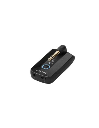 NUX Mighty Plug Pro – vue du côté Reset avec jack replié et connexions