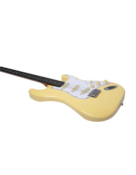 EKO ST300 Cream – détail du corps, des trois micros et du vibrato en trois-quarts