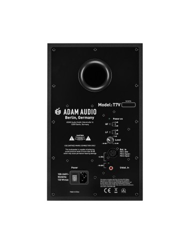 ADAM Audio T7V – panneau arrière avec évent, réglages et entrées XLR et RCA