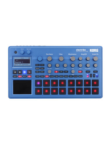 Korg Electribe2-BL – vue de dessus des seize pads, de l’écran et des commandes