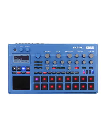 Korg Electribe2-BL – vue de dessus des seize pads, de l’écran et des commandes