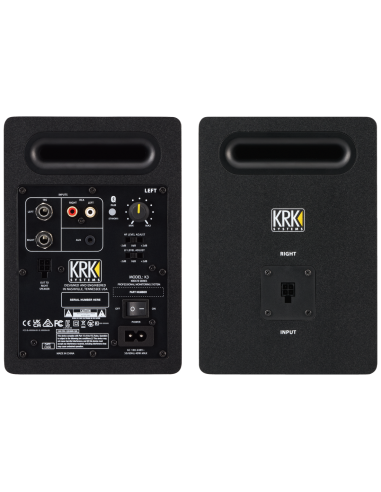 KRK Kreate 3 – vue arrière de la paire avec connexions et réglages