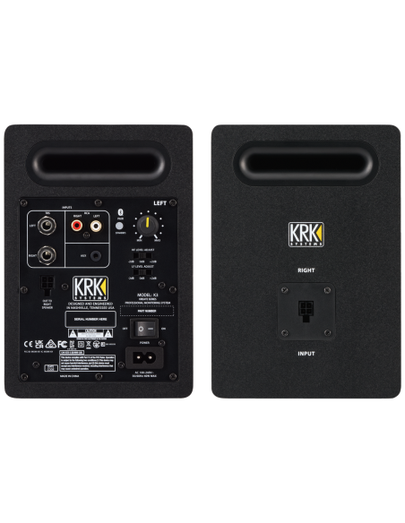 KRK Kreate 3 – vue arrière de la paire avec connexions et réglages