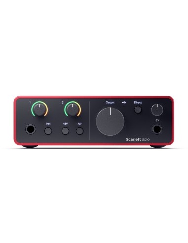 Focusrite Scarlett Solo 4e génération – vue de face des entrées et commandes