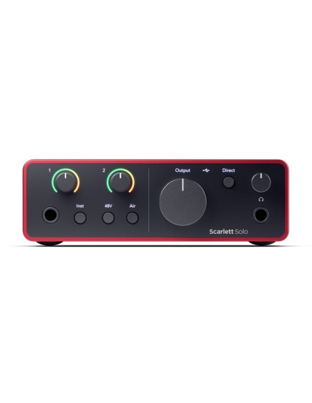 Focusrite Scarlett Solo 4e génération – vue de face des entrées et commandes
