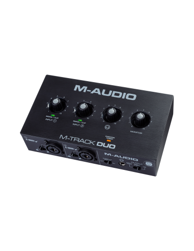 M-Audio M-Track Duo – vue de trois-quarts opposée des entrées et de la sortie casque