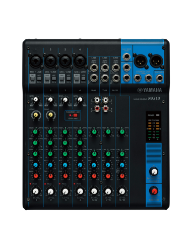 Yamaha MG10 – vue de dessus des entrées et commandes