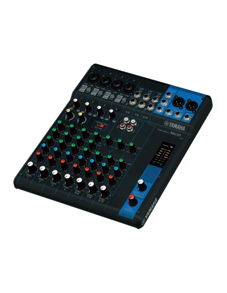 Yamaha MG10 – vue de trois-quarts de la console de mixage