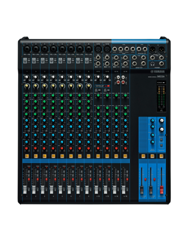 Yamaha MG16 – vue de dessus des seize canaux et des faders