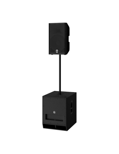 Yamaha DXS15 MKII – exemple de montage avec enceinte et barre de couplage non incluses