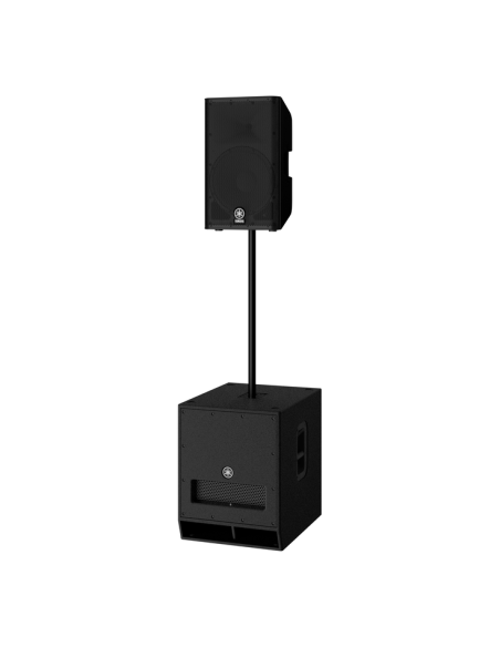 Yamaha DXS15 MKII – exemple de montage avec enceinte et barre de couplage non incluses