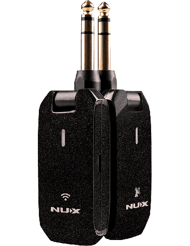 NUX C5RC, système sans-fil 5,8 GHz pour guitare et basse avec émetteur, récepteur et boîtier de recharge.