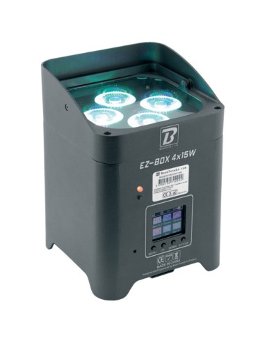 BoomTone DJ EZBOX Pack projecteur LED sur batterie vu de face avec écran de contrôle