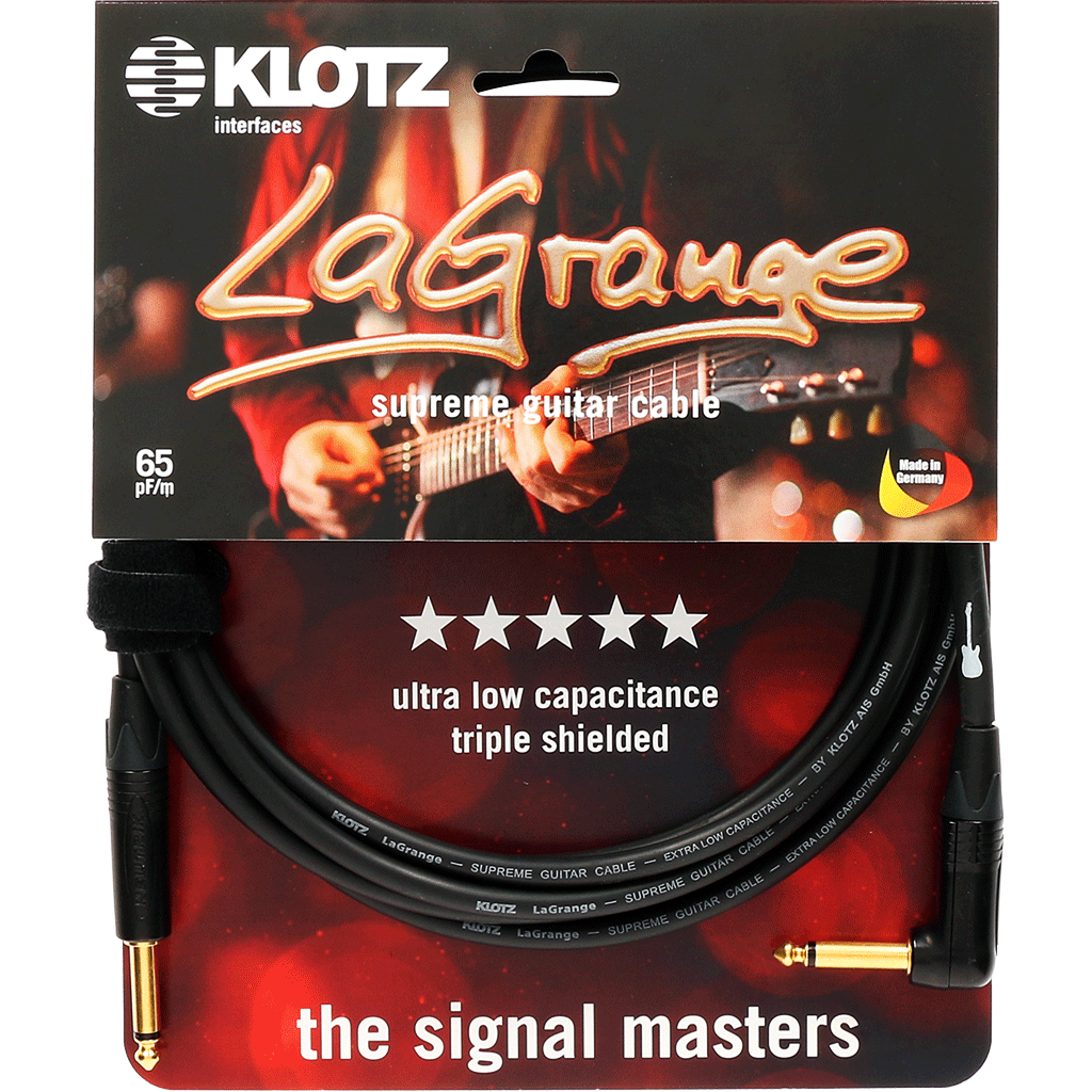 KLOTZ LAGPR0300 - LaGrange câble guitare suprême avec fiche jack coudée et  contacts doré, 3 mètres