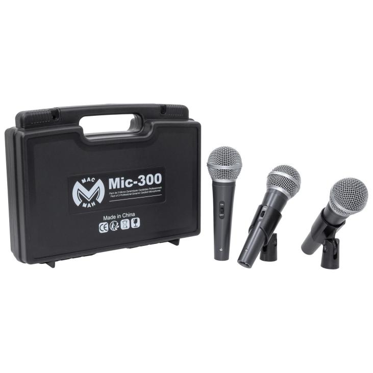 Mac Mah MIC 300 - Ensemble de 3 microphones dynamiques chez Sonopro-Discount.com et Sonopro Les Mags Lorient Caudan et Vannes