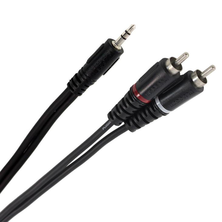 Plugger - Câble en Y Mini Jack Mâle Stéréo 3.5mm- RCA Mâle longueur 1.50m chez Sonopro-Discount.com et Sonopro Les Mags Lorient Caudan et Vannes
