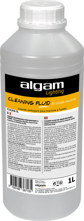 ALGAM LIGHTING CLEAN-1L- Liquide de nettoyage pour machines à fumée 1 litre chez Sonopro-Discount.com et Sonopro Les Mags Lorient Caudan et Vannes