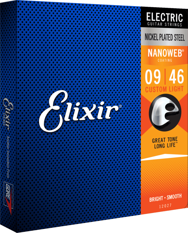 Elixir CEL 12027 Jeux Custom Light 09-11-16-26-36-46 avec revêtement Cordes pour guitare électrique chez Sonopro-Discount.com et Sonopro Les Mags Lorient Caudan et Vannes